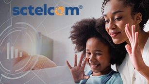SCtelcom logo and mother and daughter with laptop 