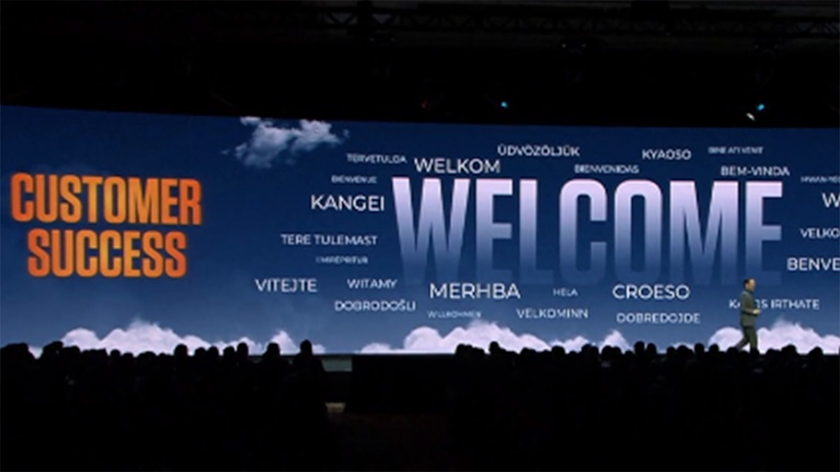 Stage with word "Welcome"
