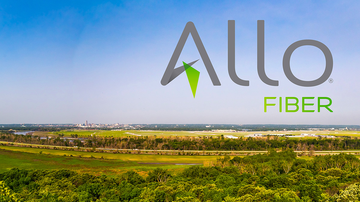 Allo Fiber logo over rural scene