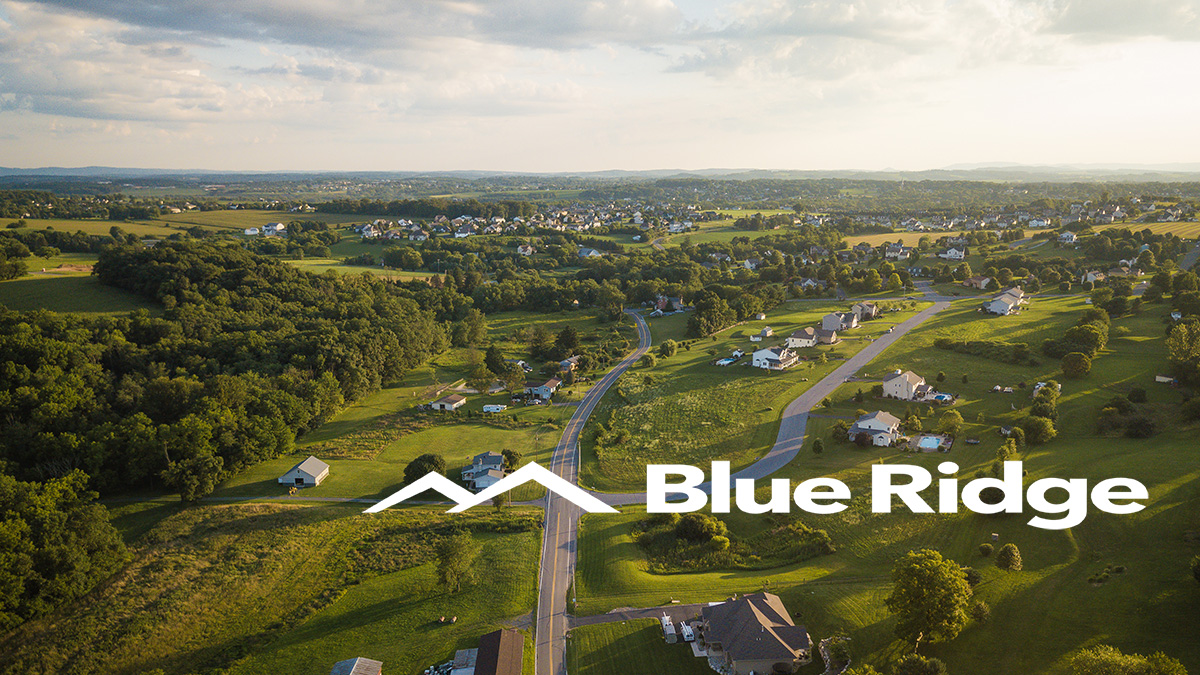 Blue Ridge logo and rural aerial view