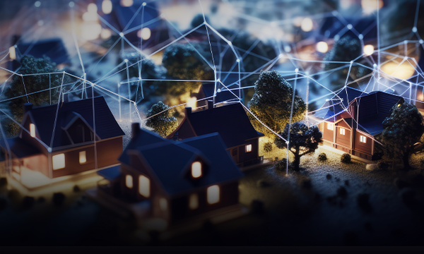 Abstract cloud computing technology concept over the community homes