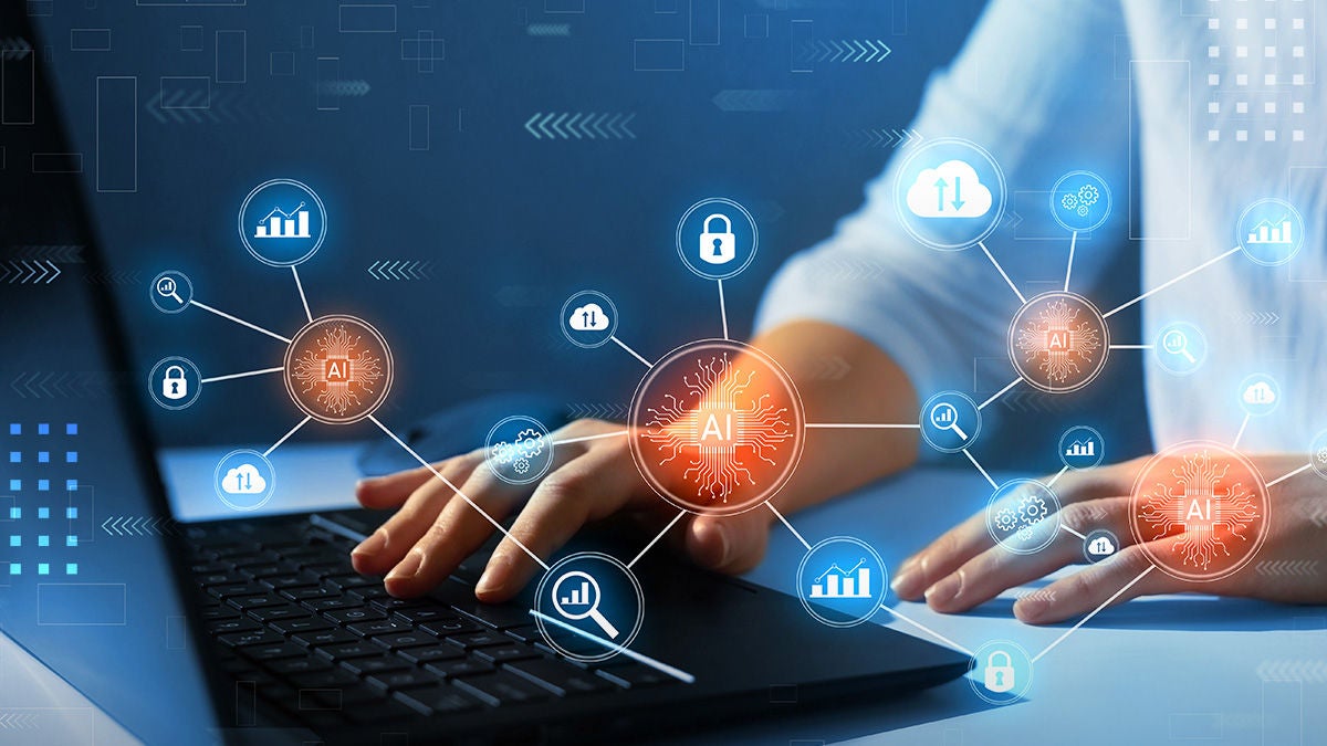 A person types on a laptop keyboard with digital AI and security icons overlaid, representing advanced technology integration. The CalixOne name is clearly visible in the upper left, and a 'PRESS RELEASE' banner appears in blue. The scene features a modern, tech-focused setting with a blue palette and futuristic visuals. Numeric and AI-related graphics emphasize innovation and digital transformation.