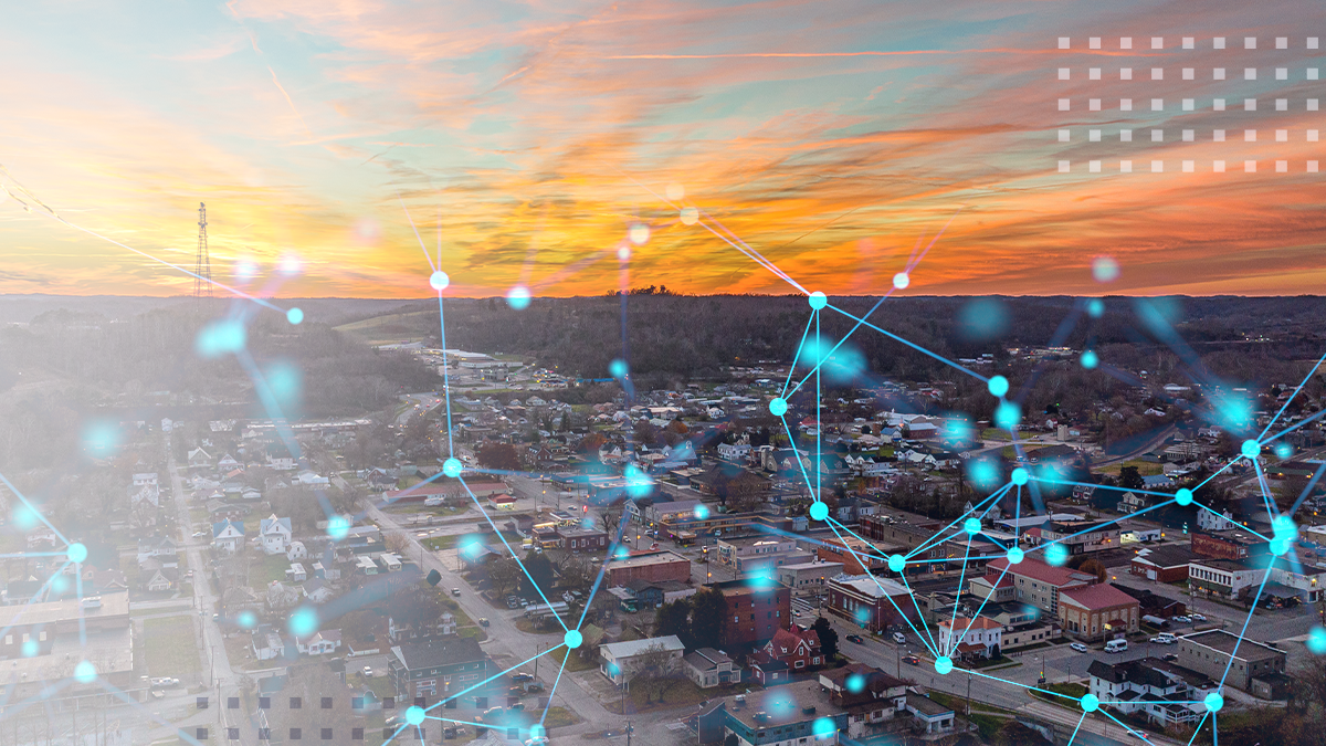 Smart town, communication network technology concept