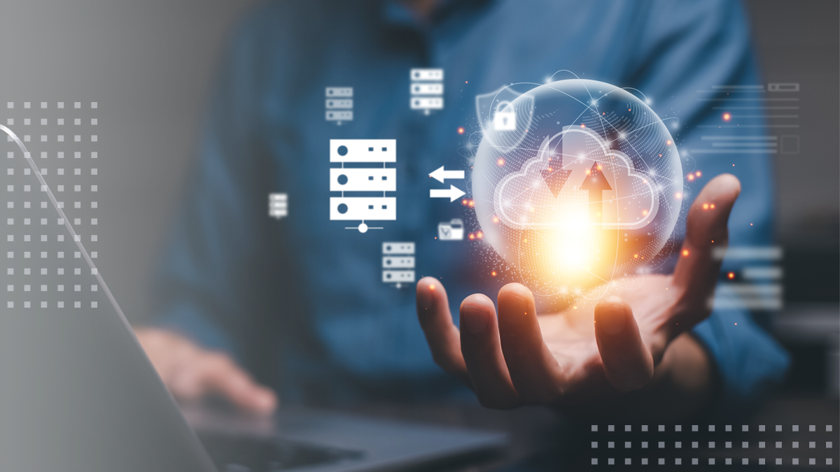 abstract image of a man holding network platform icons
