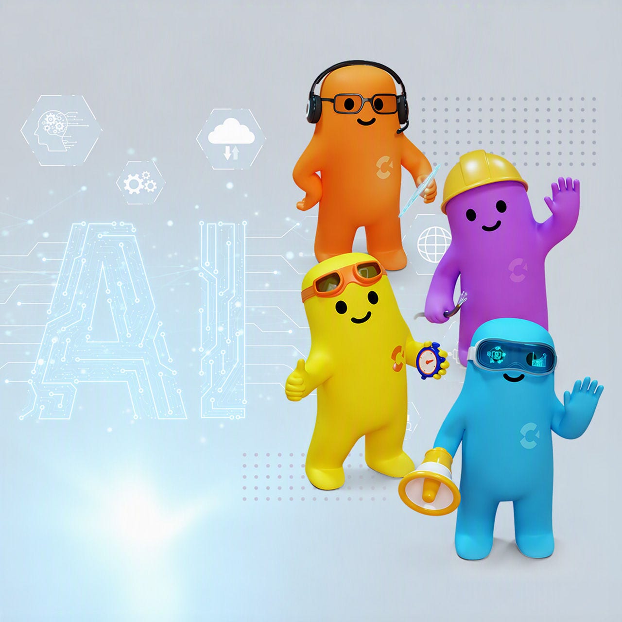 Calix AI agents over stylized AI letters