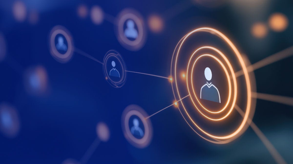 Abstract personal contact icons linked together in a network