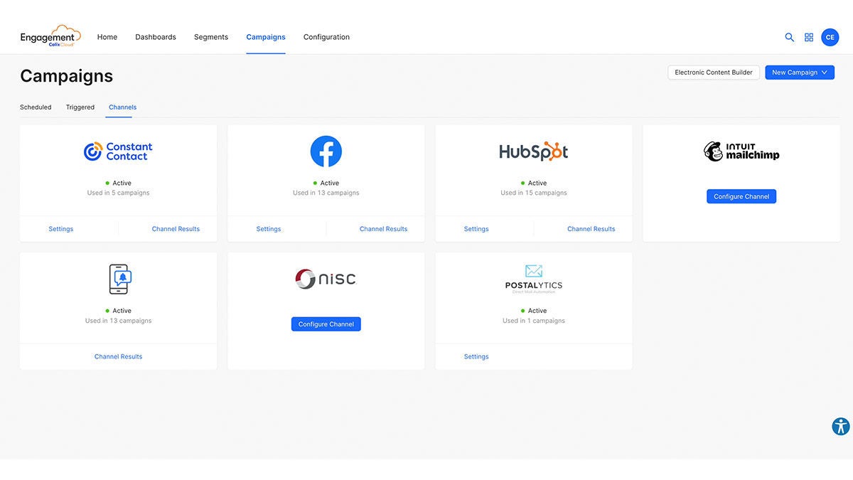 Engagement cloud interface and dashboard