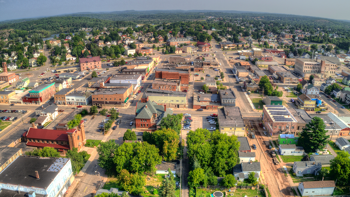 Aerial view of Ishpeming town in the upper peninsula of Michigan