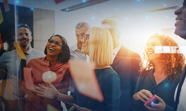 a group of people laughing