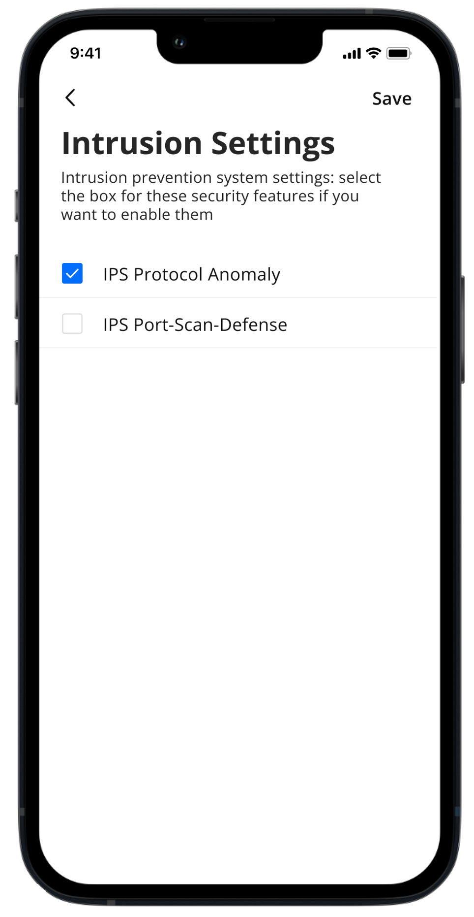 ProtectIQ intrusion settings screenshot