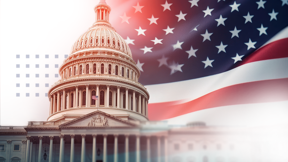 US Capitol with United States flag in the background
