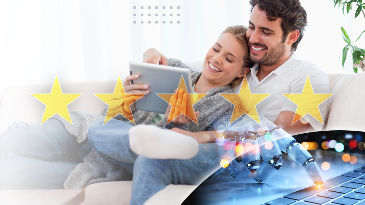 Happy couple enjoying time with digital tablet on couch