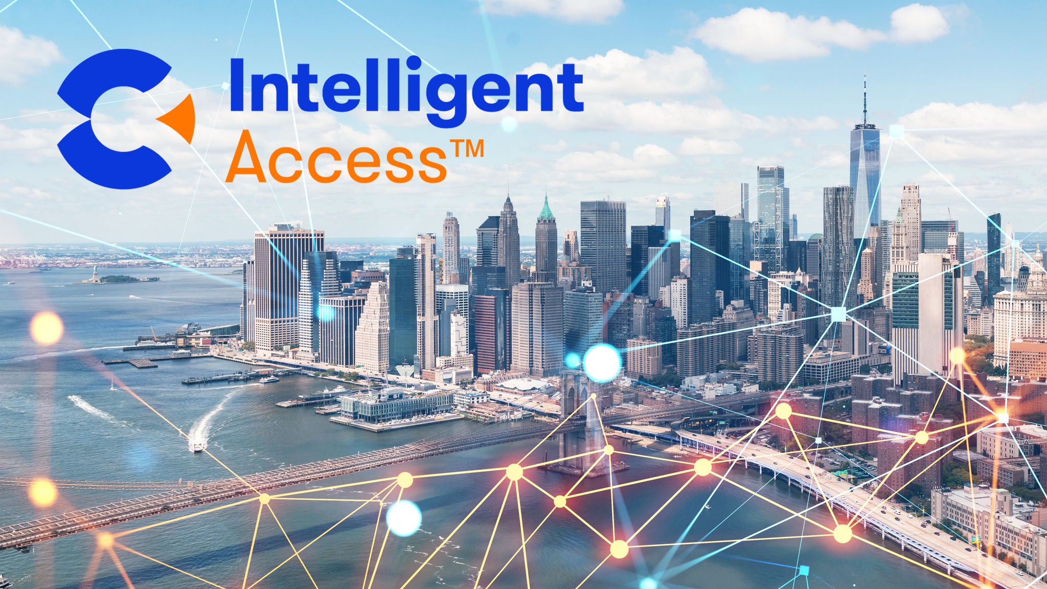 Intelligent Access logo and skyline and network concept
