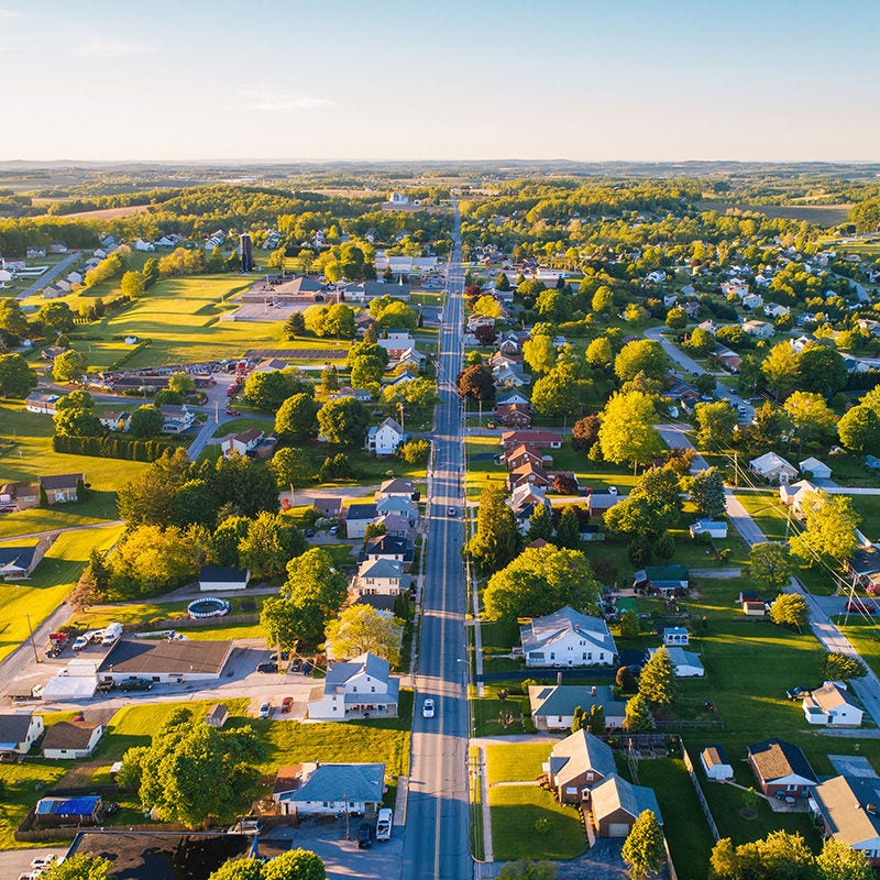 aerial view of rural town