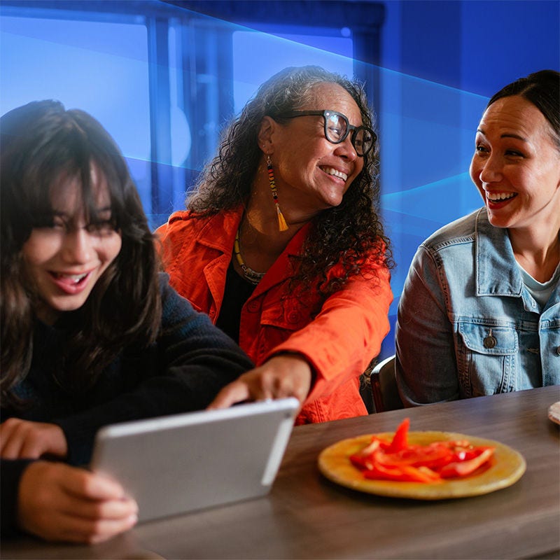 smiling women with tablet