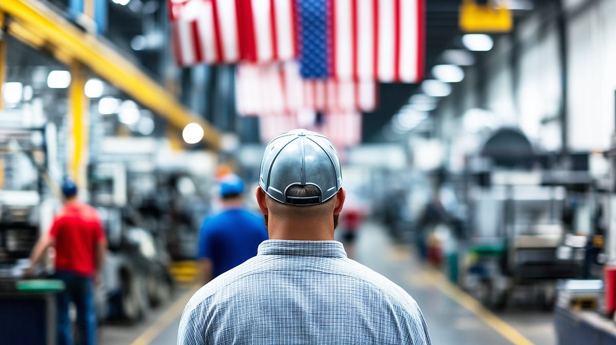 Factory work and American flags