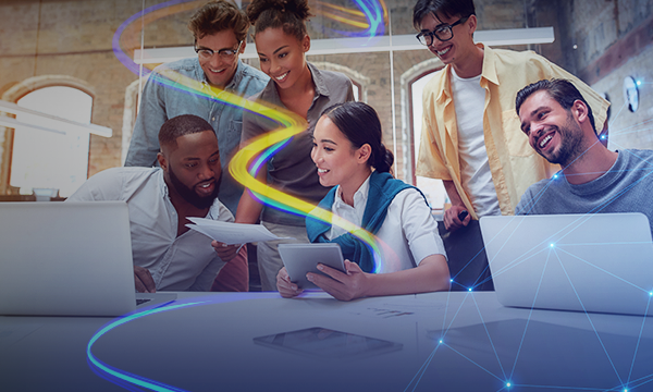 Group of people working together at a modern office