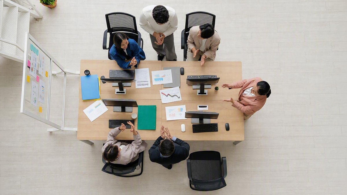 Overhead shot of business people collaborating