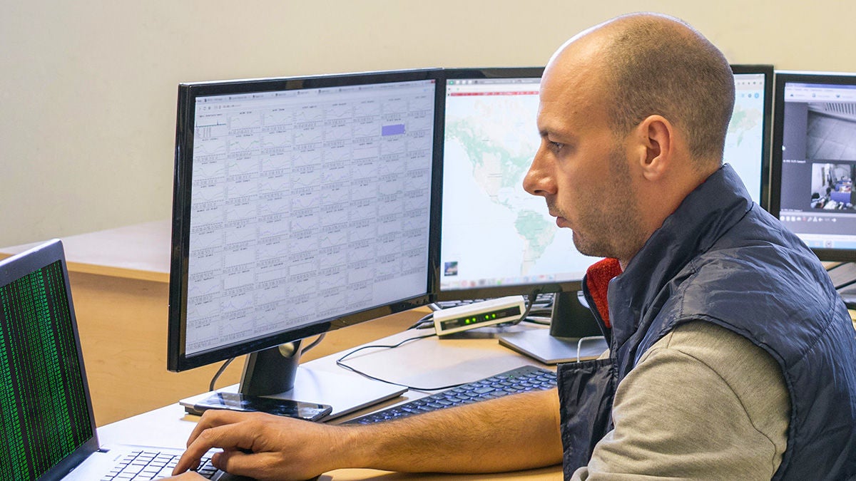 Operations manager with computer and monitors