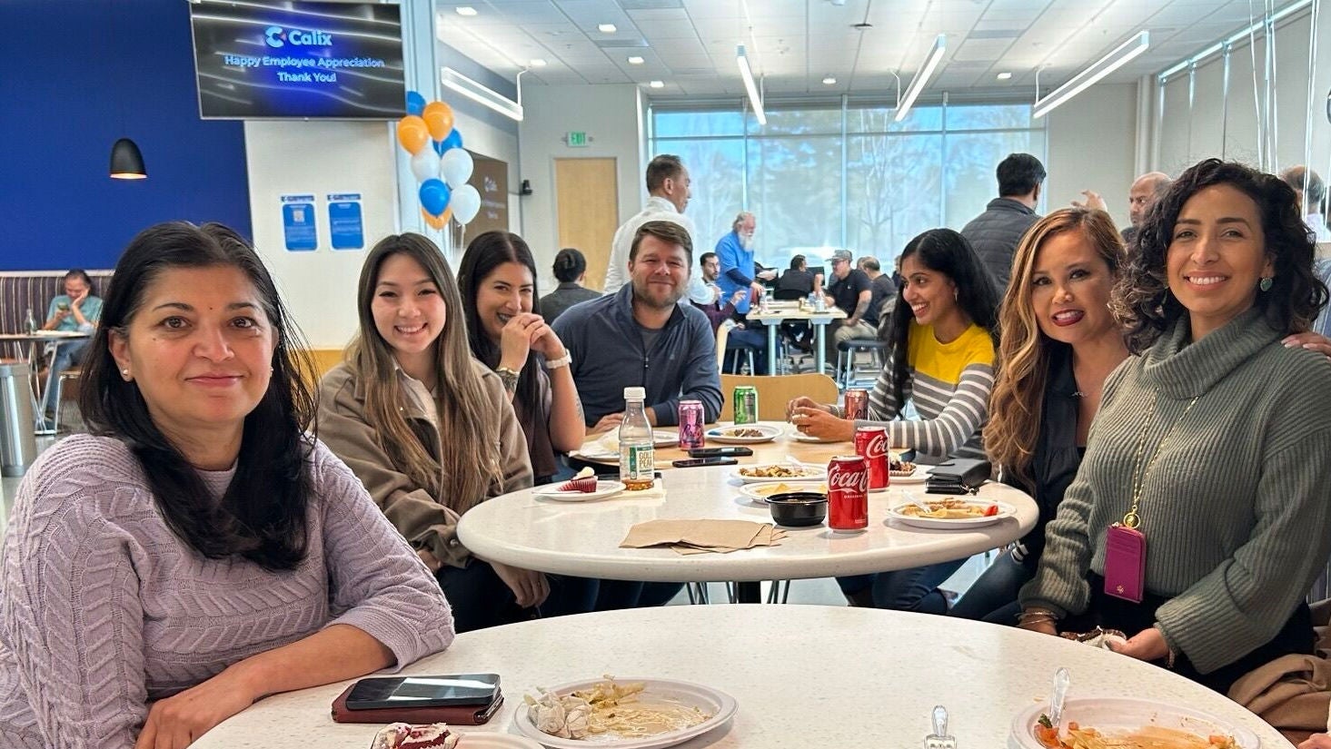 employees and interns meeting for lunch