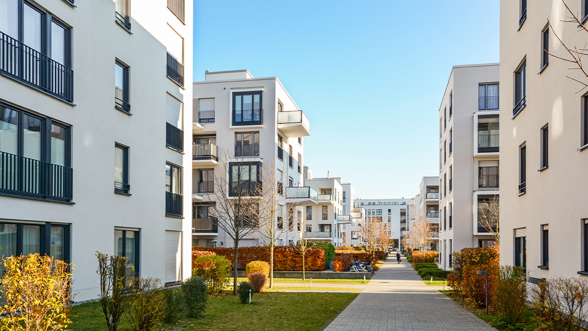 Modern apartment buildings in a green residential area in the city Modern apartment buildings in a green residential area in the city