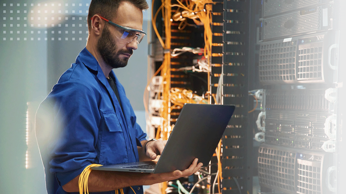 Network engineer in server room