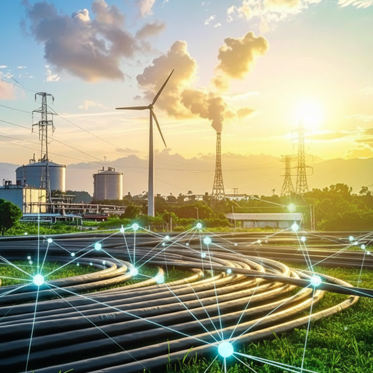 Solar panels and wind turbine for grid operations
