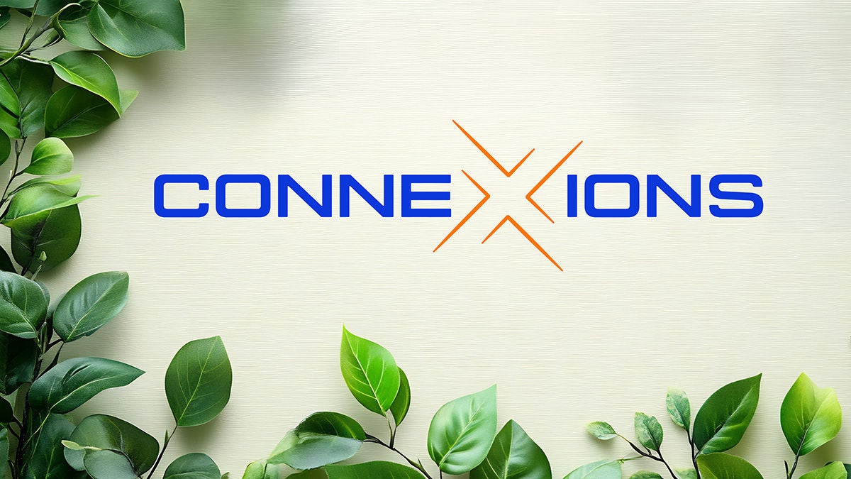 Calix ConneXions event logo surrounded by leaves, symbolizing sustainability