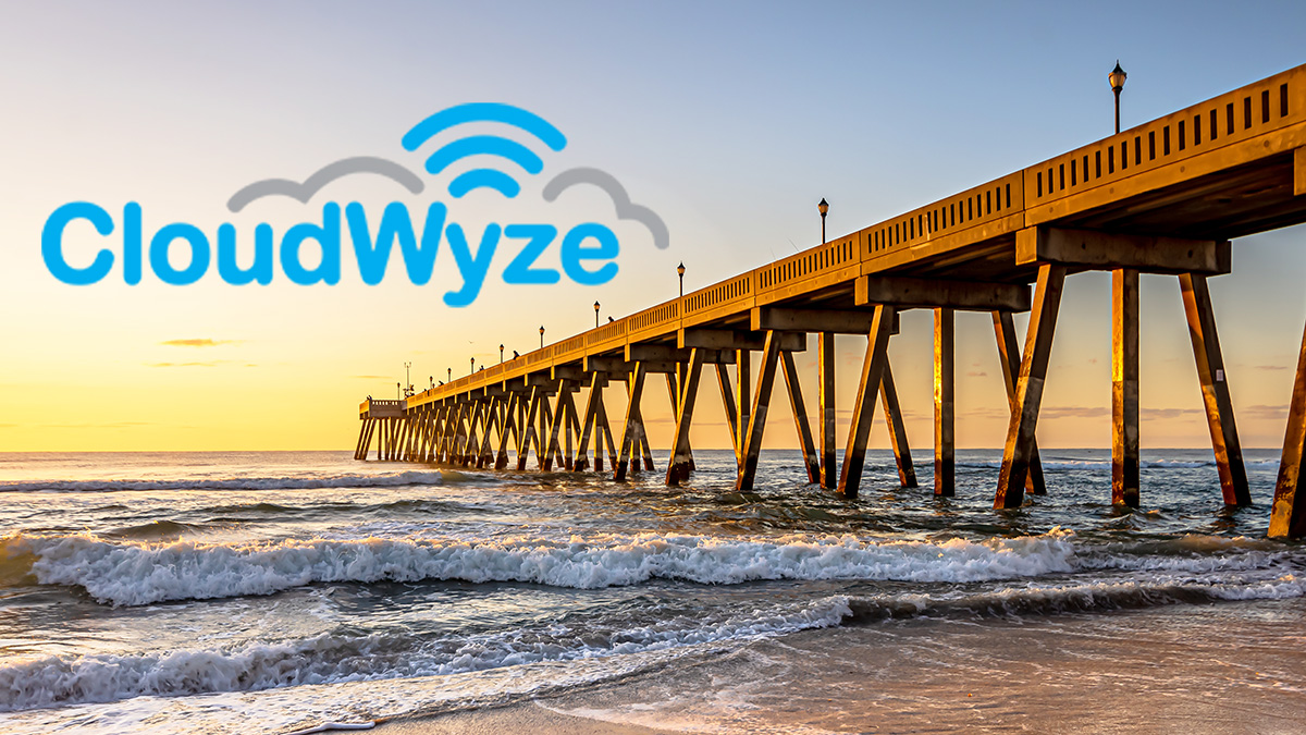 CloudWyze logo over pier