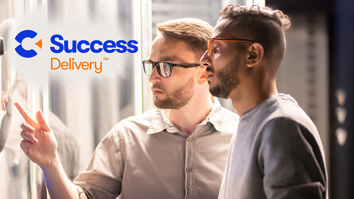 Calix Success Delivery logo over network technicians working